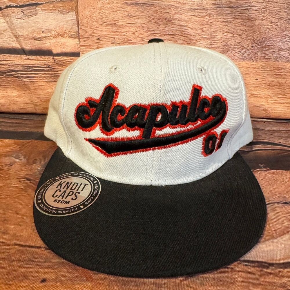 KNDIT CAPS Acapulco 01 Snapback Hat Men's Adjustable White Black Acrylic